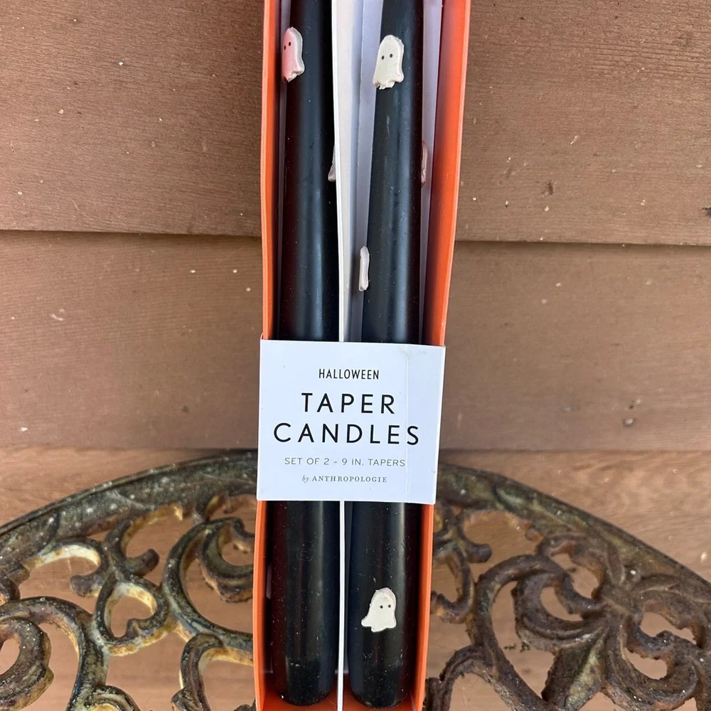 Anthropologie Black Taper Candles with White Ghost Accents